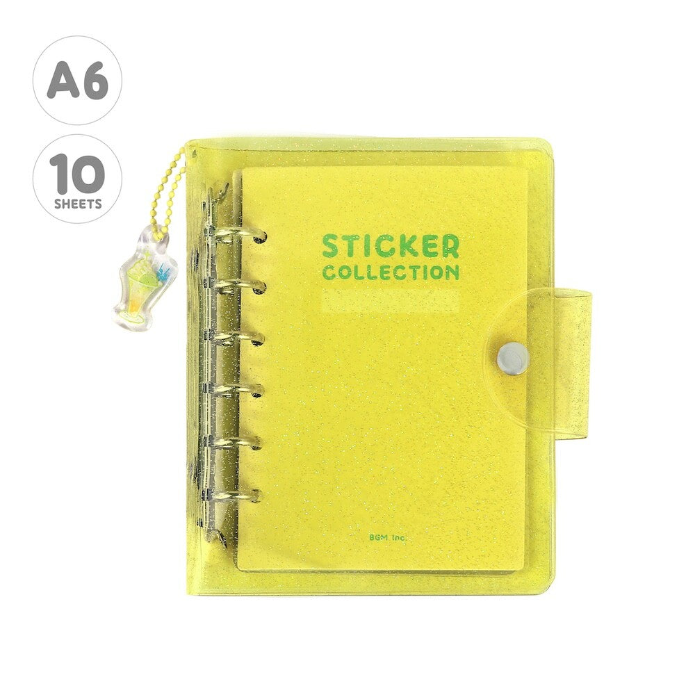 BGM A6 Glitter Yellow Sticker Storage Book with Zipper Pockets & Charm