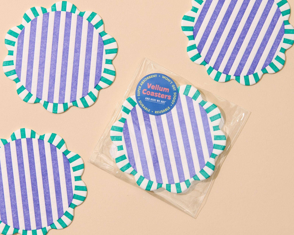 Letterpress Vellum Coaster Set—Capri Teal/Purple