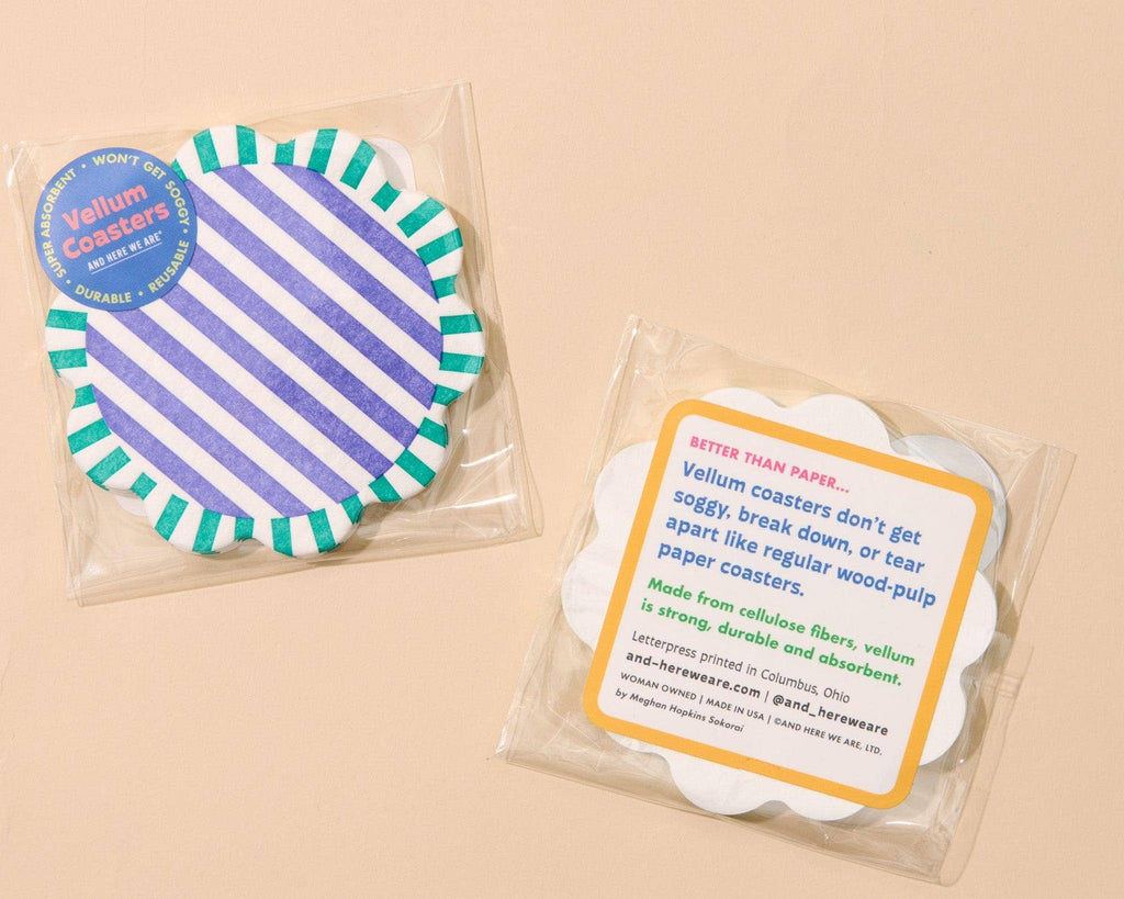 Letterpress Vellum Coaster Set—Capri Teal/Purple
