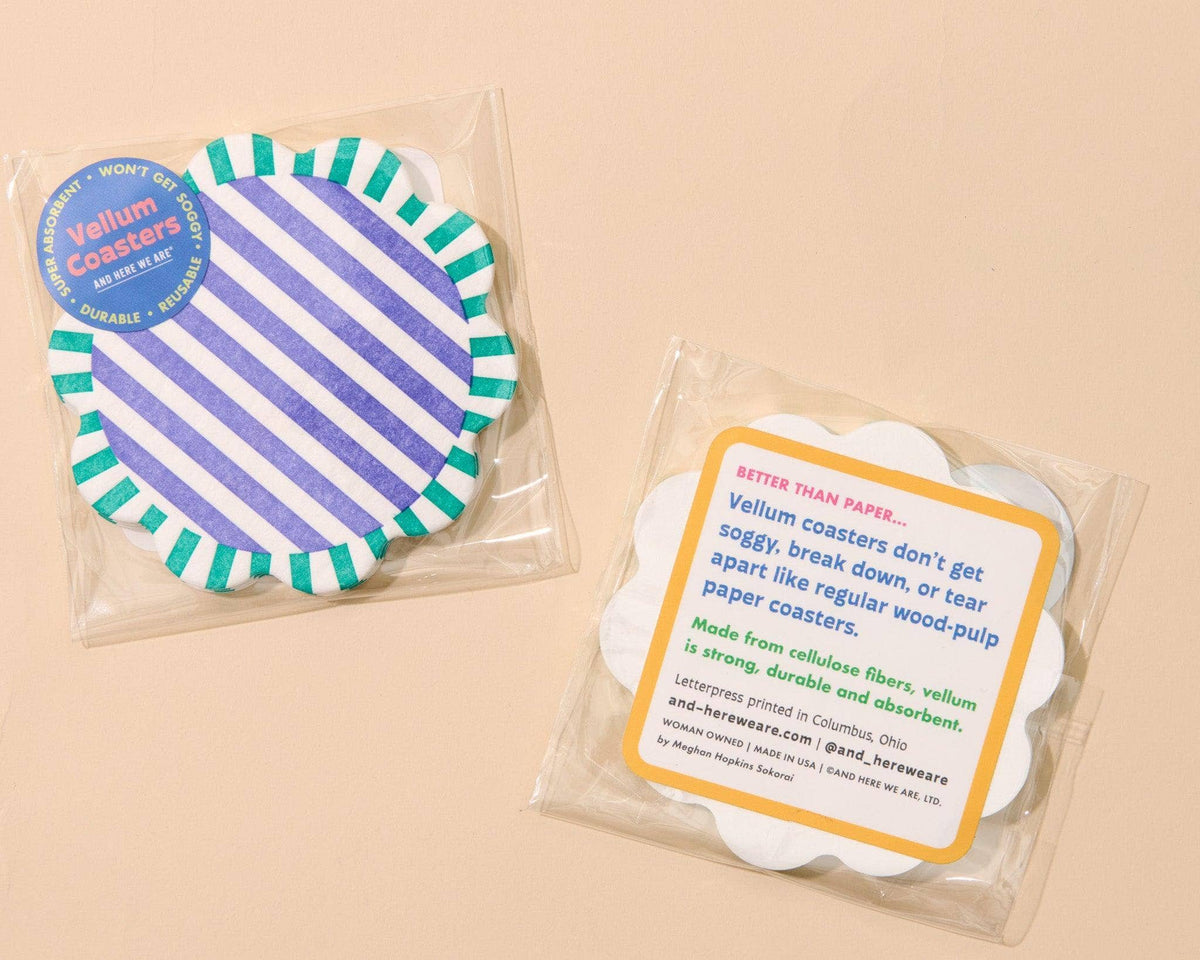 Letterpress Vellum Coaster Set—Capri Teal/Purple