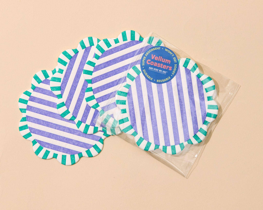 Letterpress Vellum Coaster Set—Capri Teal/Purple