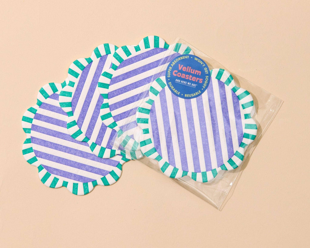 Letterpress Vellum Coaster Set—Capri Teal/Purple