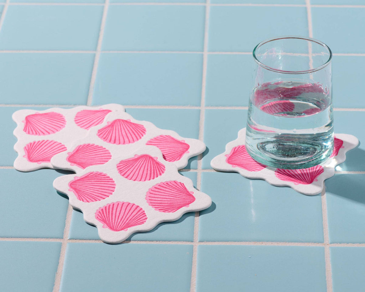 Letterpress Vellum Coaster Set—Scalloped Modern Shells