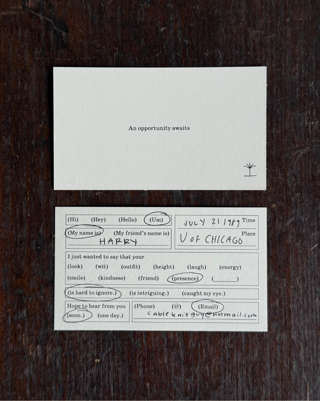 Acquaintance Cards: modern calling cards for flirting