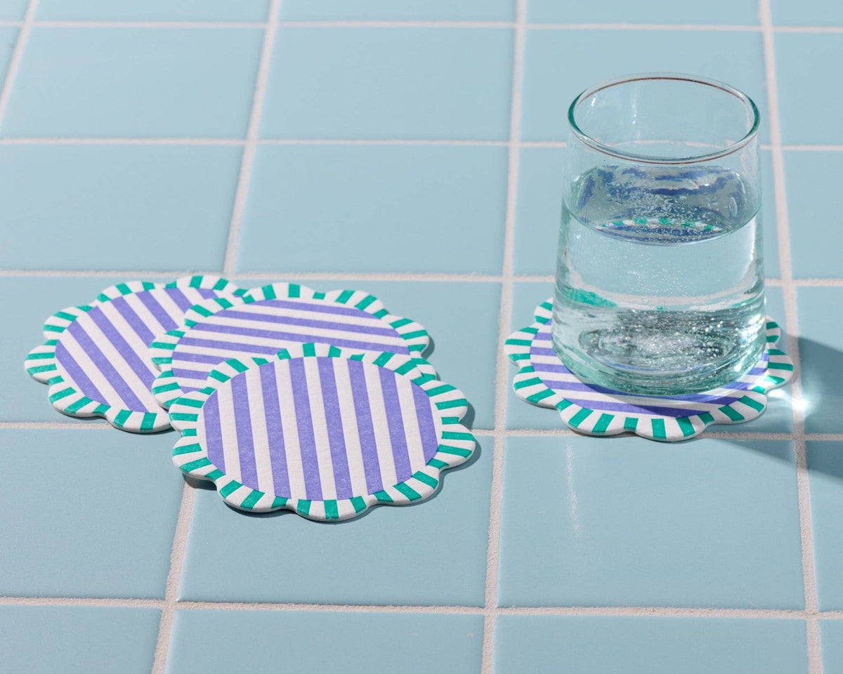 Letterpress Vellum Coaster Set—Capri Teal/Purple