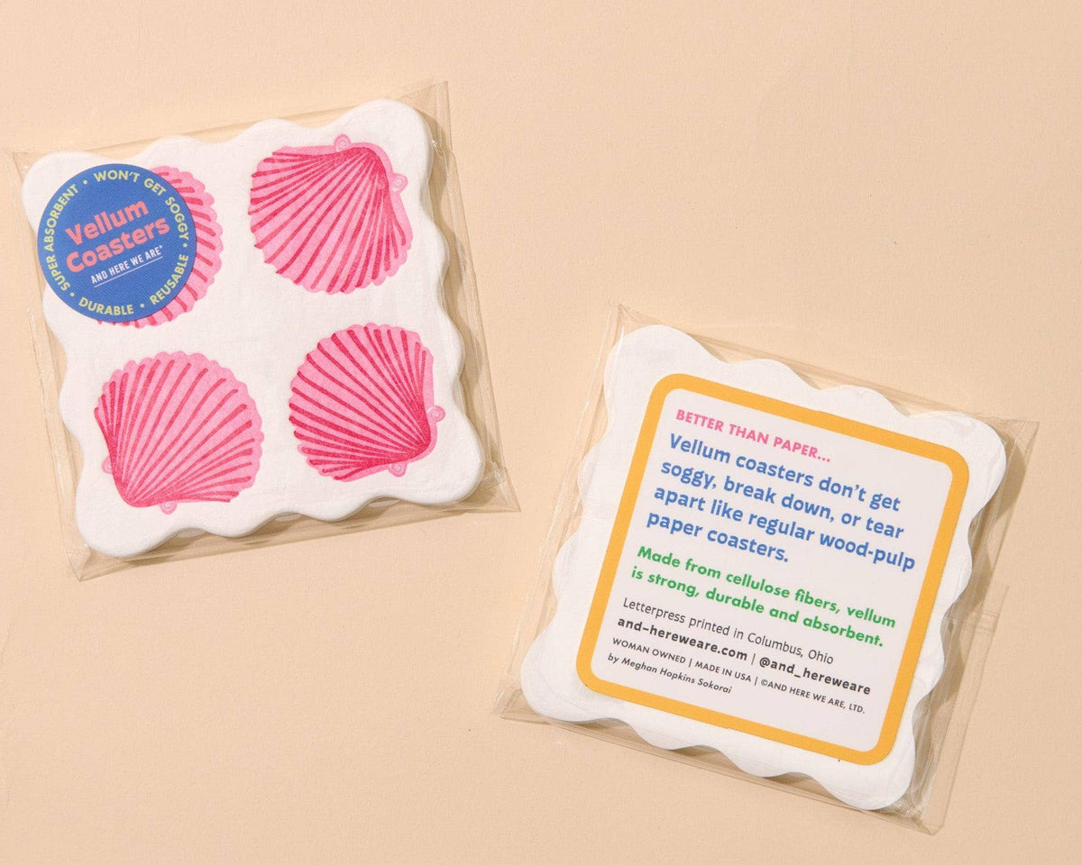 Letterpress Vellum Coaster Set—Scalloped Modern Shells