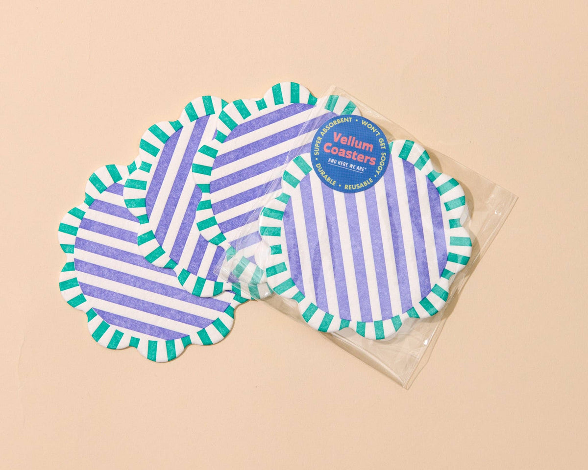 Letterpress Vellum Coaster Set—Capri Teal/Purple